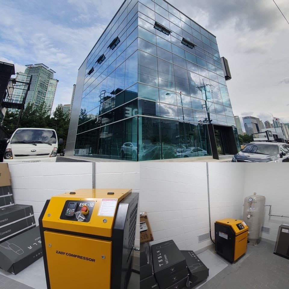 테슬라 분당센터의 10HP 콤프레셔와 주변 설비